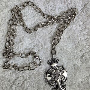 WWE WWF 2005 Rey Mysterio Cross Silver-Tone Metal 3" Pendant Necklace